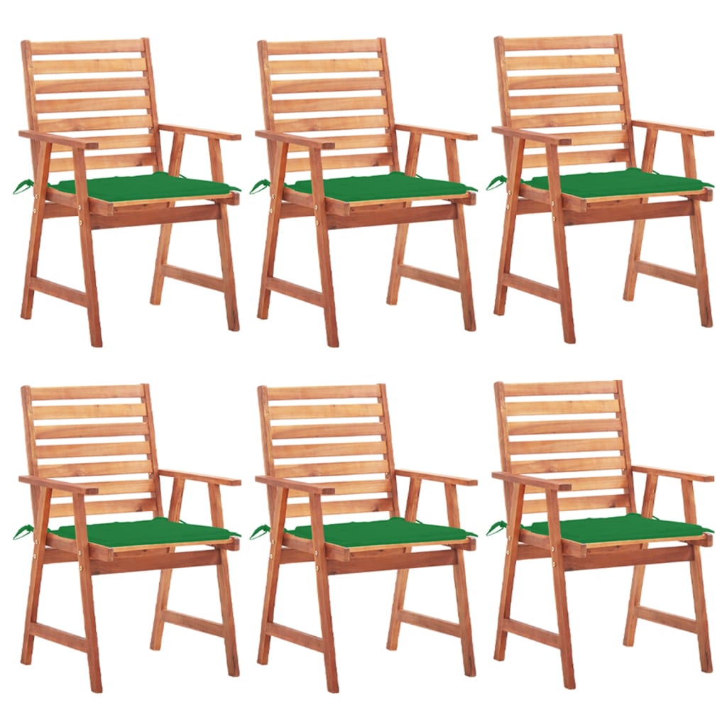 Set Scaune de exterior cu perne, 6 buc, lemn masiv de acacia maro/Verde 3078352