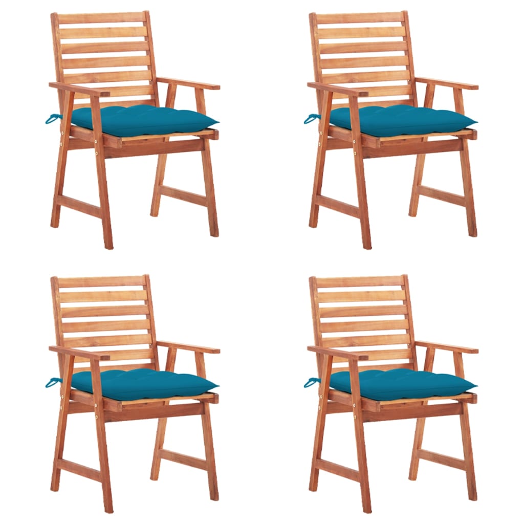Set Scaune de exterior cu perne, 4 buc, lemn masiv de acacia maro/albastru 3078339