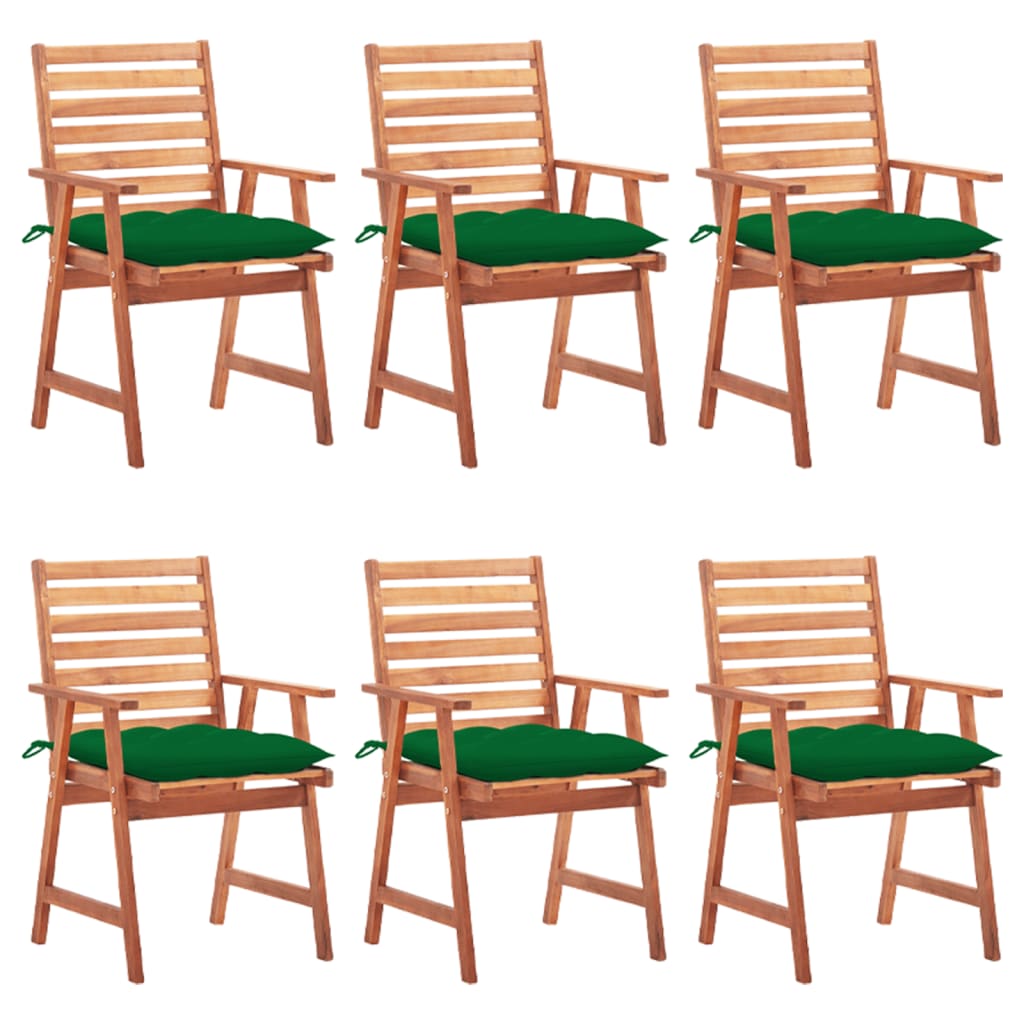 Set Scaune de exterior cu perne, 6 buc, lemn masiv de acacia maro/verde 3078367 56 x 62 x 92 cm