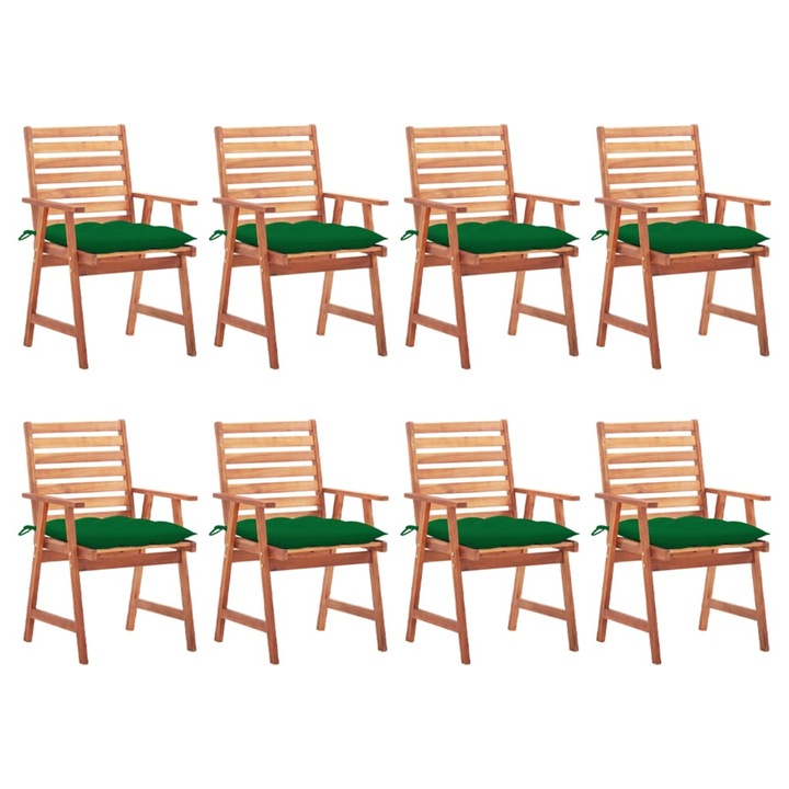 Set Scaune de exterior cu perne, 8 buc, lemn masiv de acacia maro/Verde 3078394 56 x 62 x 92 cm