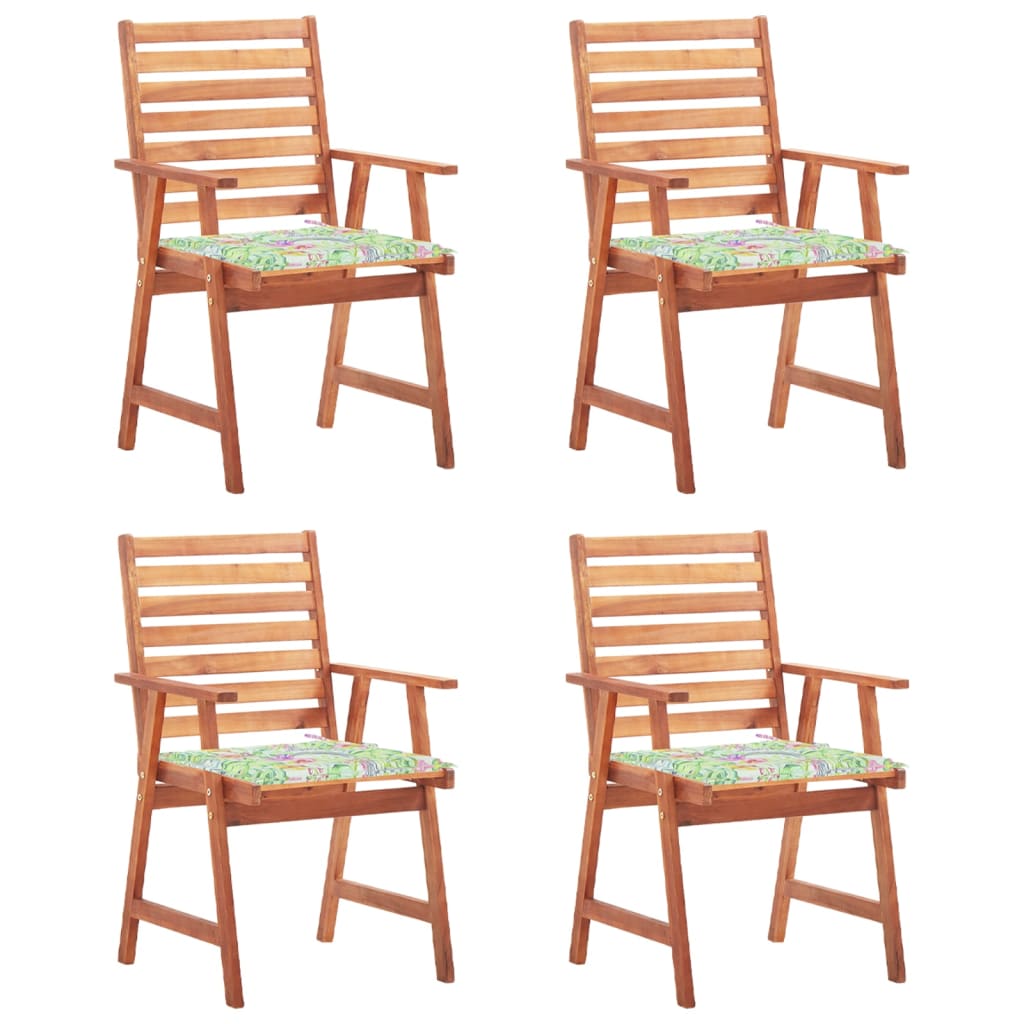Set Scaune de exterior cu perne model flori, 4 buc, lemn masiv de acacia maro/verde 3078332