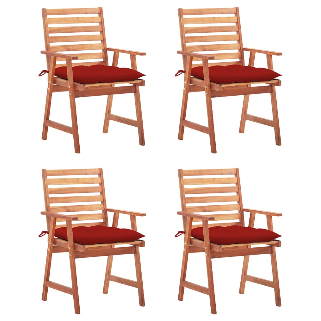 Set Scaune de exterior cu perne, 4 buc, lemn masiv de acacia maro/Rosu 3078341