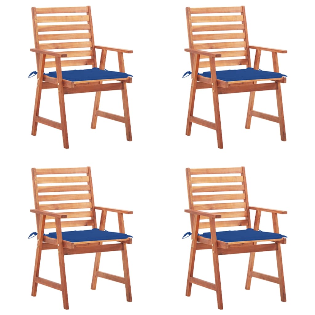 Set Scaune de exterior cu perne, 4 buc, lemn masiv de acacia maro/albastru 3078330