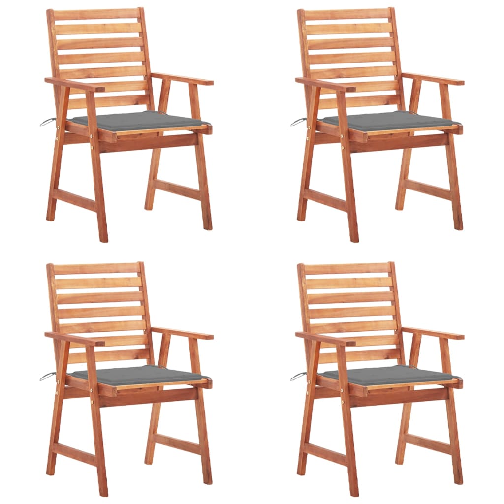 Set Scaune de exterior cu perne, 4 buc, lemn masiv de acacia maro/Gri 3078321