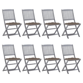Set de 8 scaune de exterior pliabile cu perne gri taupe vidaXL, Lemn de acacia, 48.5 x 57 x 91 cm, perna 7 cm, Gri/Gri taupe