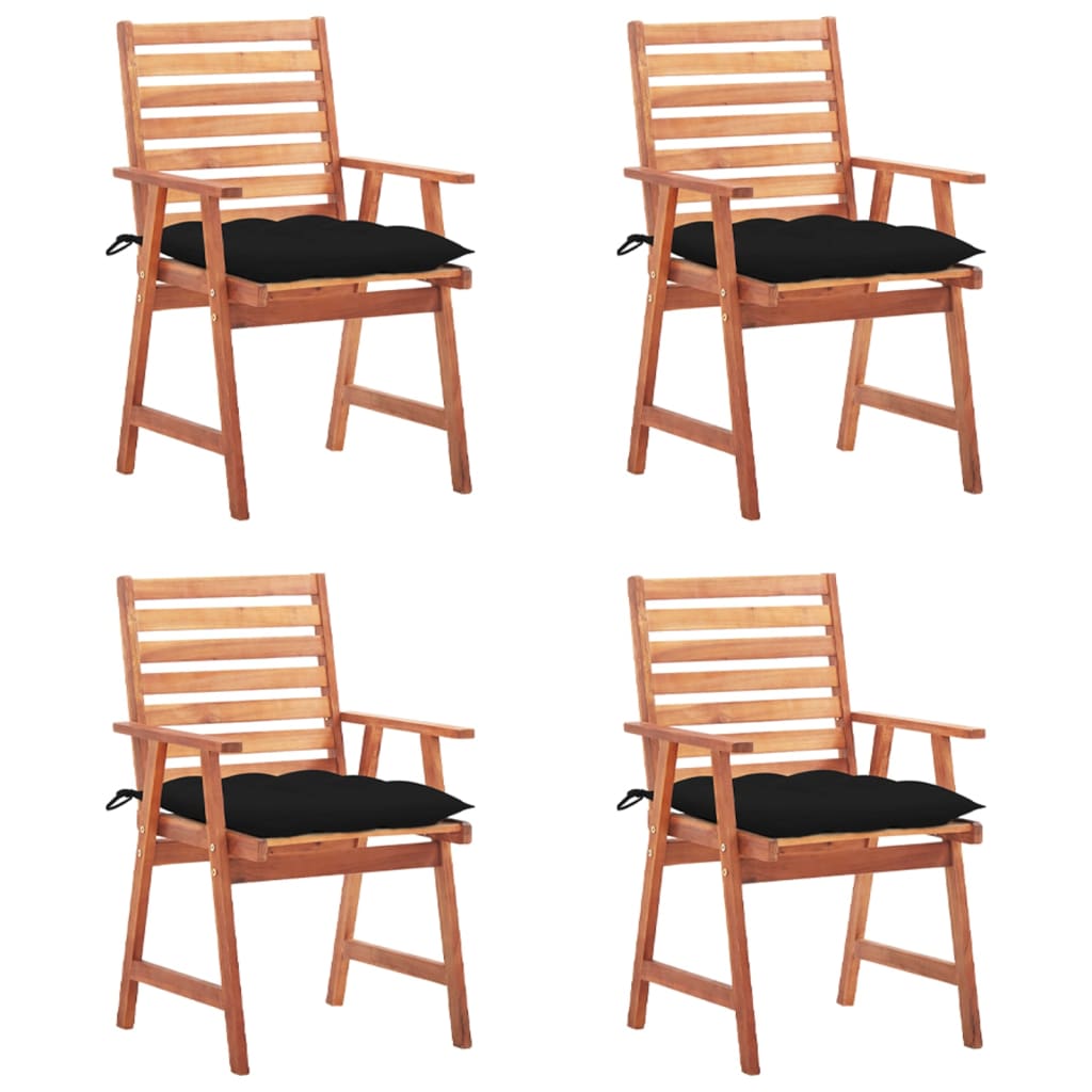 Set Scaune de exterior cu perne, 4 buc, lemn masiv de acacia maro/negru 3078342