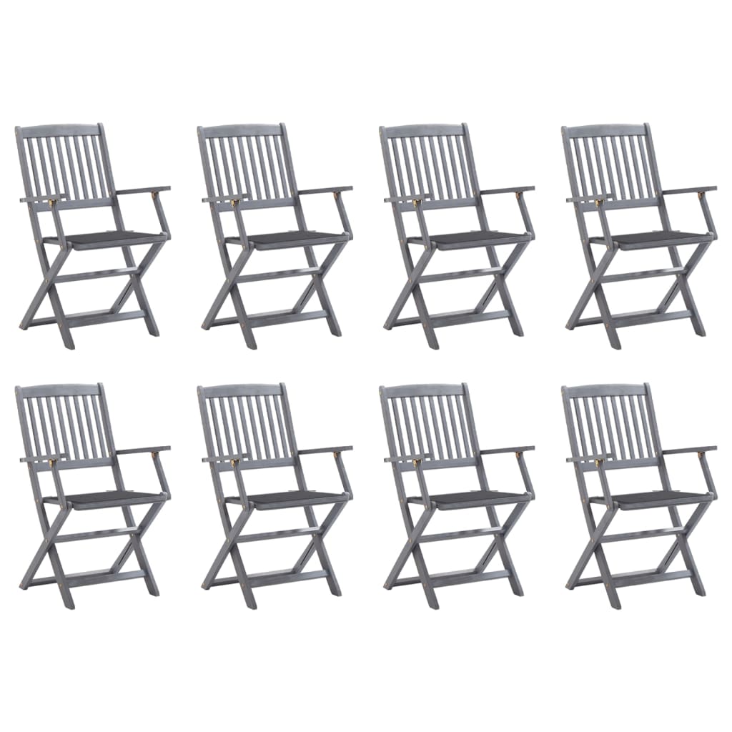 Set de 8 scaune de exterior pliabile cu perne vidaXL, Lemn de acacia, 54 x 57 x 91 cm, perna 4 cm, Gri/Antracit
