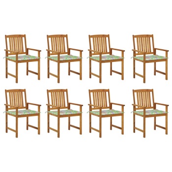 Set Scaune gradina cu perne model flori, 8 buc, maro/verde lemn masiv de acacia 3078178 Set Scaune gradina cu perne model flori, 8 buc, maro/verde lemn masiv de acacia 3078178