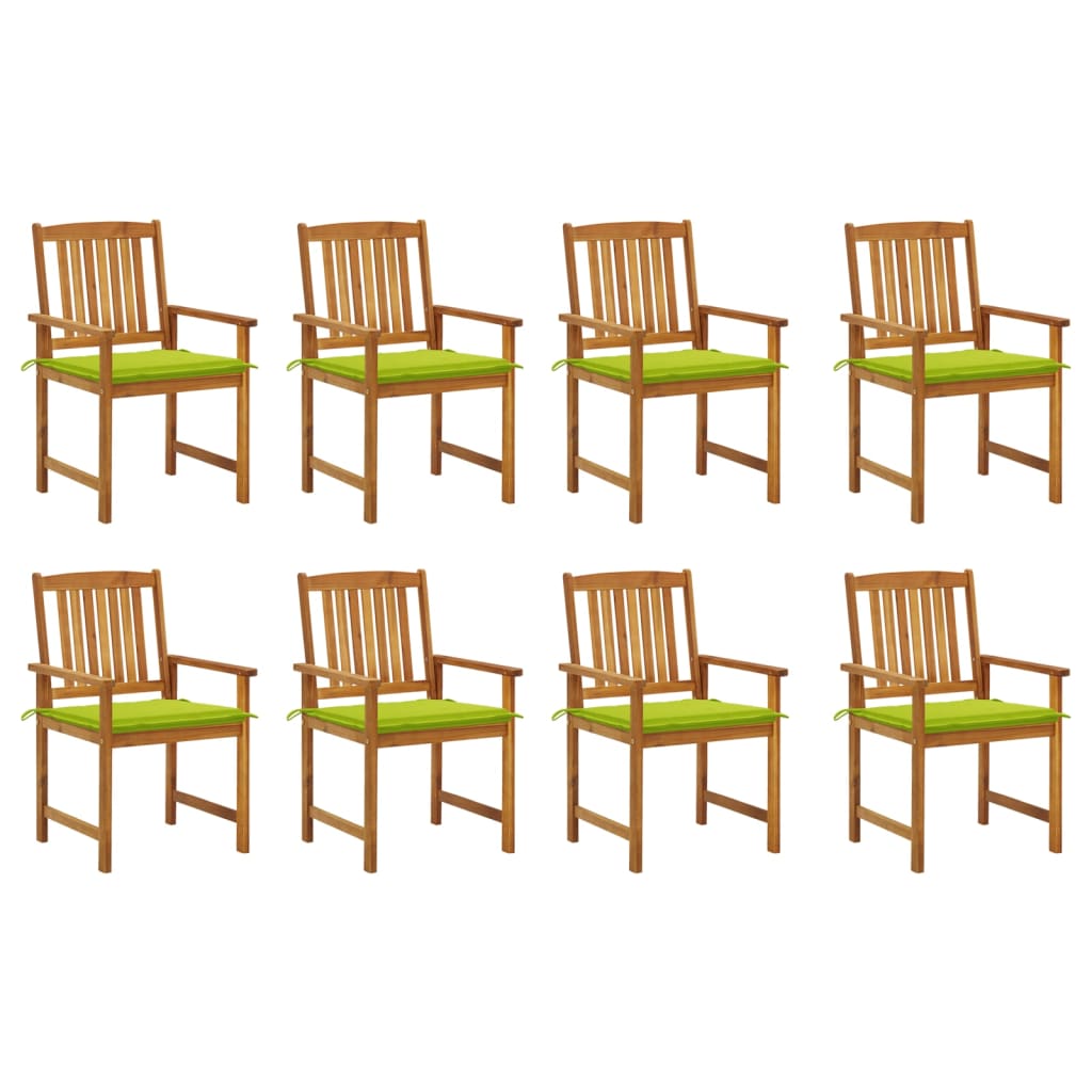 Set Scaune gradina cu perne, 8 buc, maro/verde lemn masiv de acacia 3078177