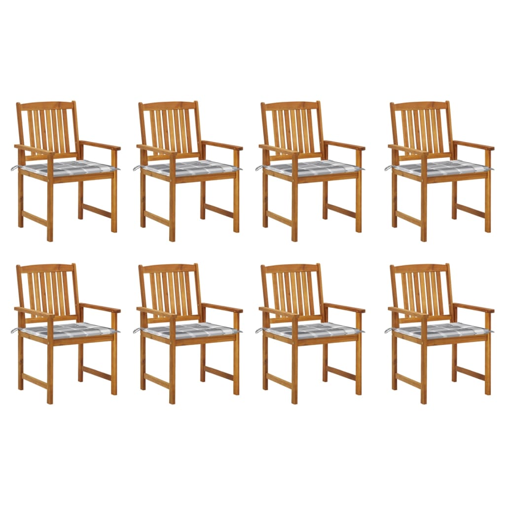 Set Scaune gradina cu perne model carouri gri, 8 buc, maro/gri lemn masiv de acacia 3078180
