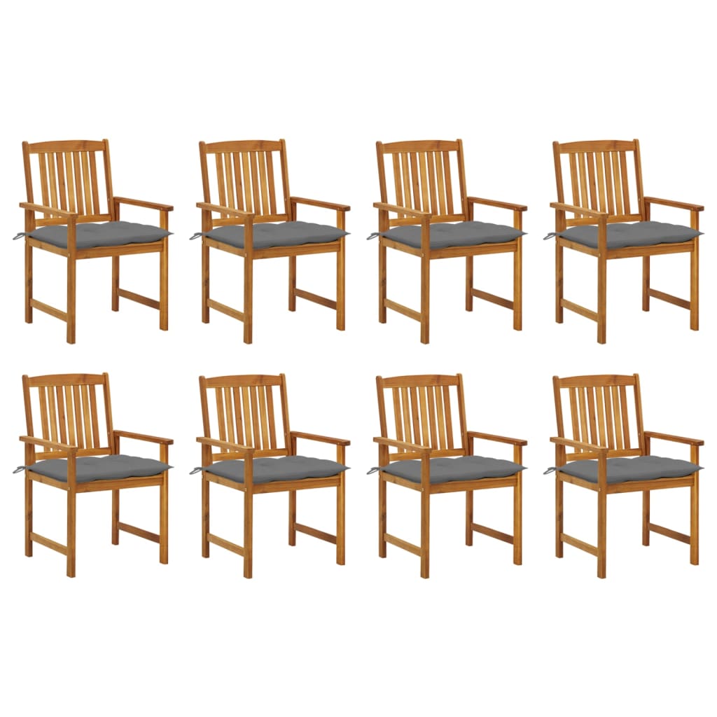 Set Scaune gradina cu perne, 8 buc, maro/gri lemn masiv de acacia 3078194