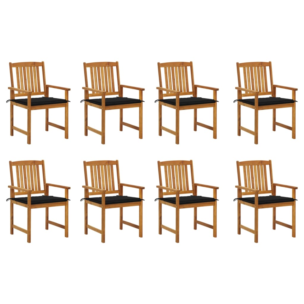 Set Scaune gradina cu perne, 8 buc, maro/negru lemn masiv de acacia 3078173