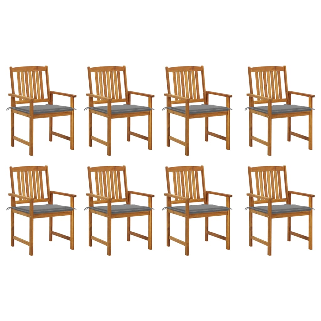 Set Scaune gradina cu perne, 8 buc, maro/gri lemn masiv de acacia 3078167