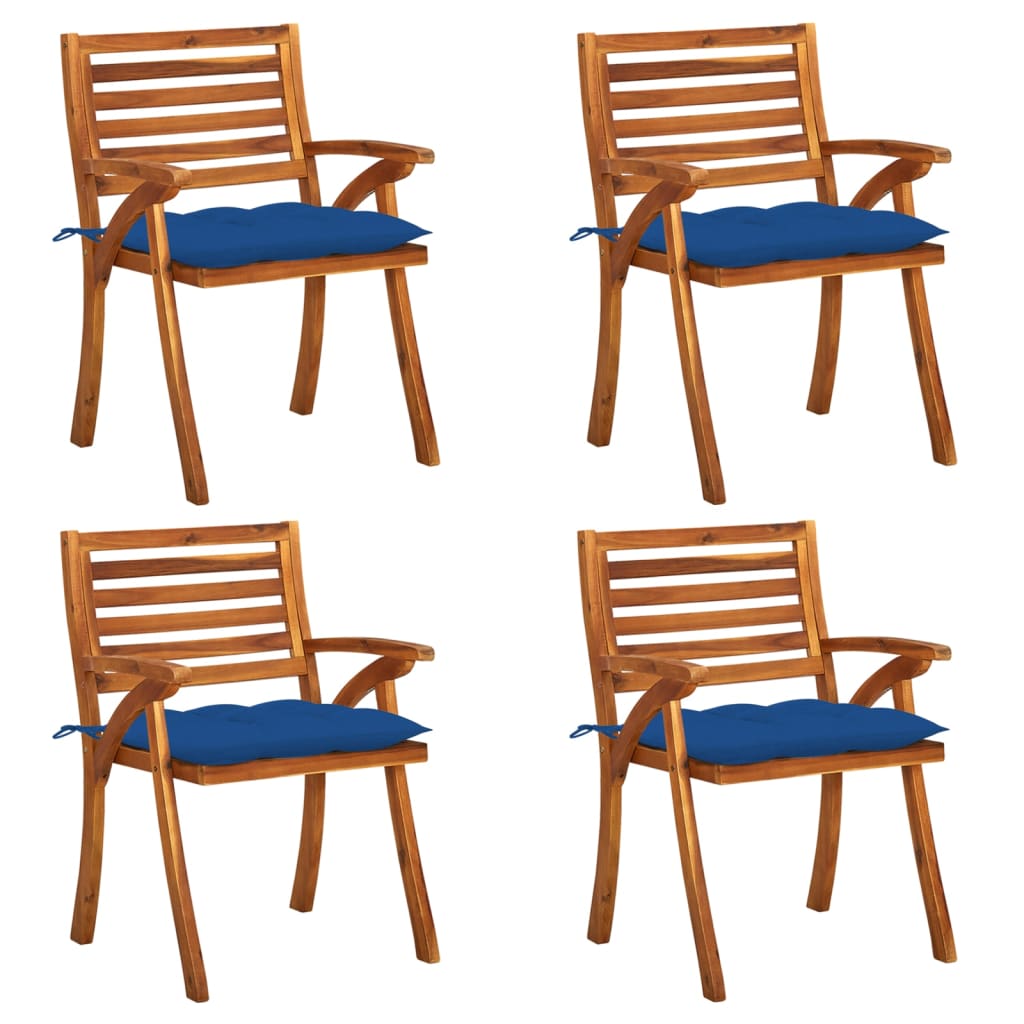 Set Scaune de gradina cu perne, 4 buc, maro/albastru lemn masiv de acacia 3075199