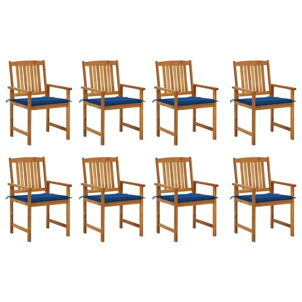 Set Scaune gradina cu perne, 8 buc, maro/albastru lemn masiv de acacia 3078176