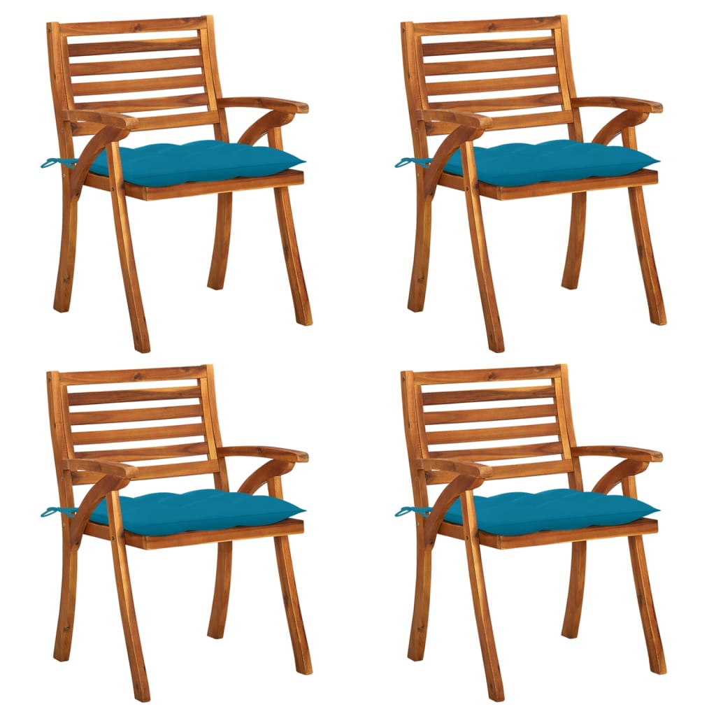Set Scaune de gradina cu perne, 4 buc, maro/albastru lemn masiv de acacia 3075193