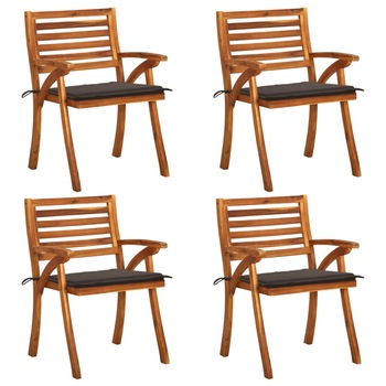 Set de 4 scaune de gradina din lemn masiv cu perne vidaXL, Lemn, 59 x 59 x 87 cm, perna 4 cm, Maro/Gri taupe