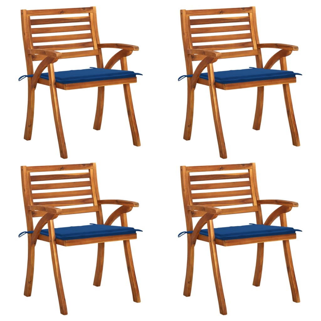 Set Scaune de gradina cu perne, 4 buc, maro/albastru lemn masiv de acacia 3075184