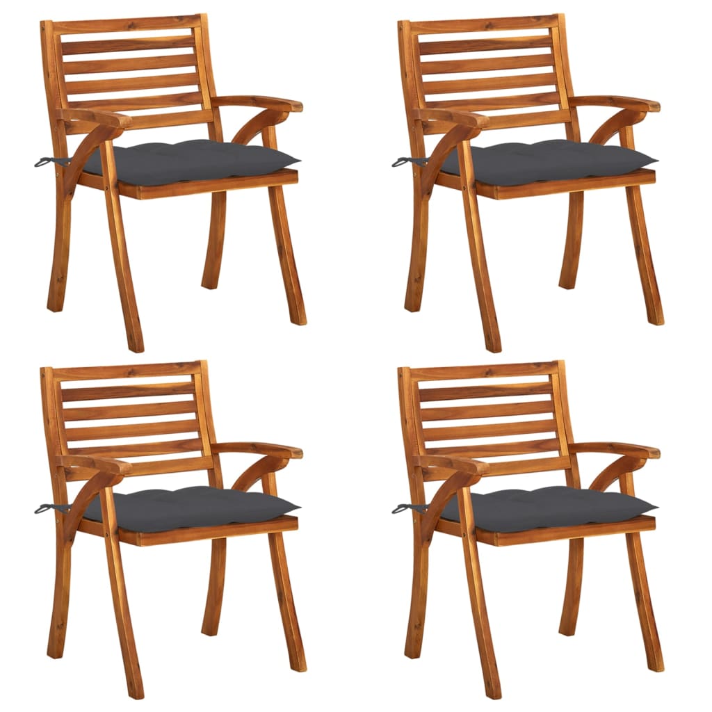 Set de 4 scaune de gradina din lemn masiv cu perne vidaXL, Lemn, 59 x 59 x 87 cm, perna 7 cm, Maro/Antracit