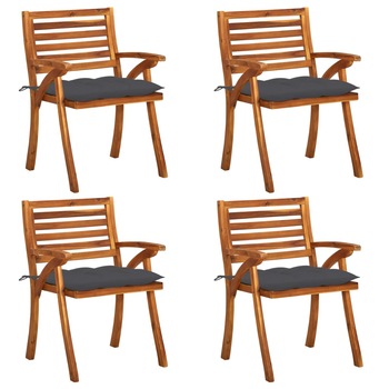 Set de 4 scaune de gradina din lemn masiv cu perne vidaXL, Lemn, 59 x 59 x 87 cm, perna 7 cm, Maro/Antracit