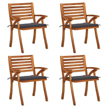 Set de 4 scaune de gradina din lemn masiv cu perne vidaXL, Lemn, 59 x 59 x 87 cm, perna 4 cm, Maro/Antracit