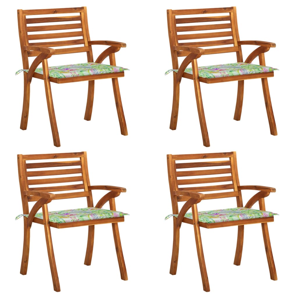 Set Scaune de gradina cu perne model flori, 4 buc, maro/verde lemn masiv de acacia 3075186