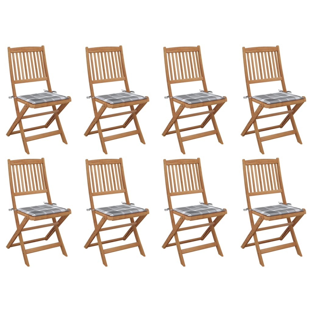 Set Scaune pliabile de exterior cu perne, 8 buc, maro/gri lemn masiv acacia 3075127