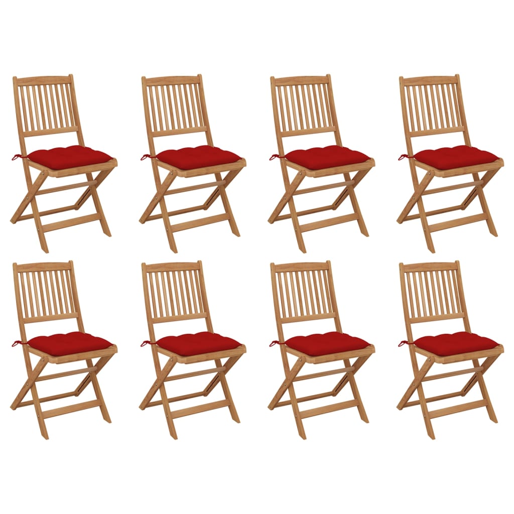 Set Scaune pliabile de exterior cu perne, 8 buc, maro/rosu lemn masiv acacia 3075134