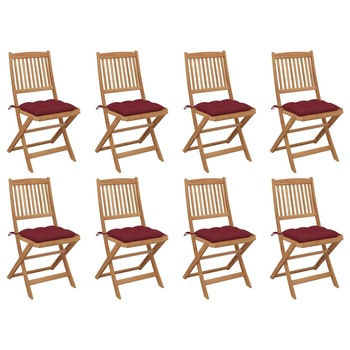Set Scaune pliabile de exterior cu perne, 8 buc, maro/rosu vin lemn masiv acacia 3075137 Set Scaune pliabile de exterior cu perne, 8 buc, maro/rosu vin lemn masiv acacia 3075137