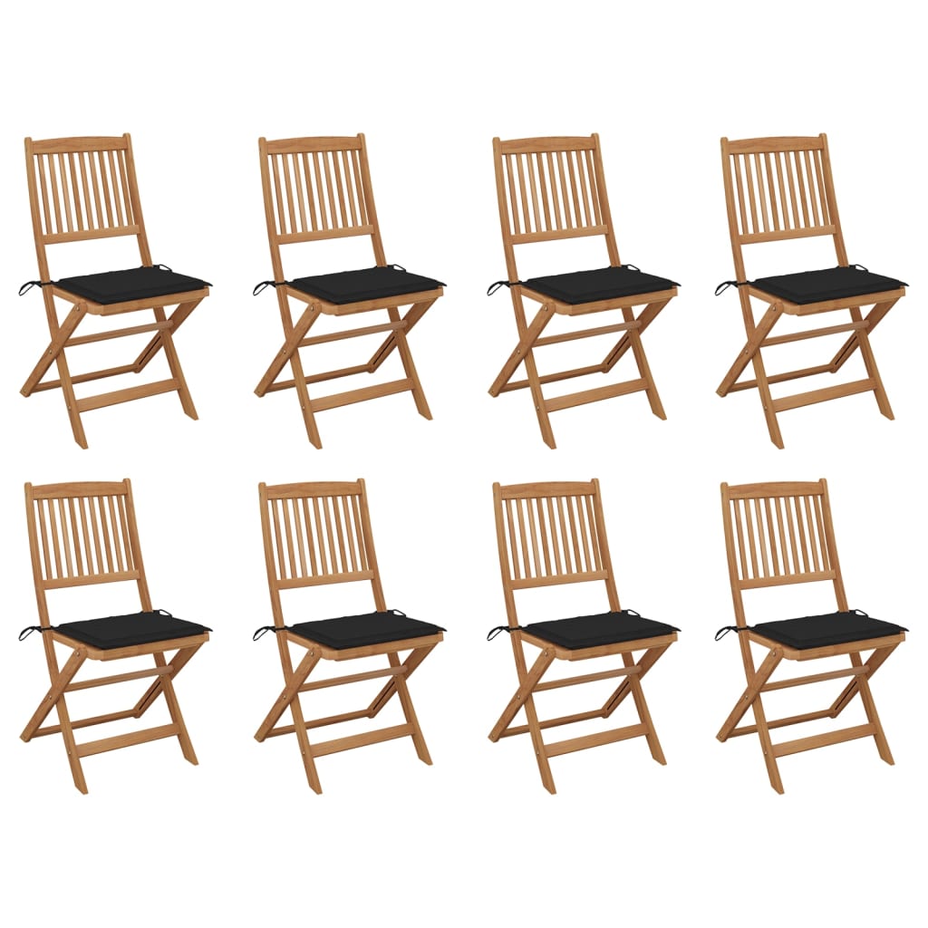 Set Scaune pliabile de exterior cu perne, 8 buc, maro/negru lemn masiv acacia 3075120