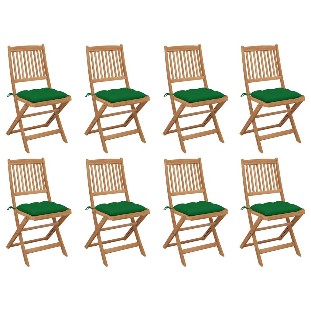 Set Scaune pliabile de exterior cu perne, 8 buc, maro/verde lemn masiv acacia 3075133