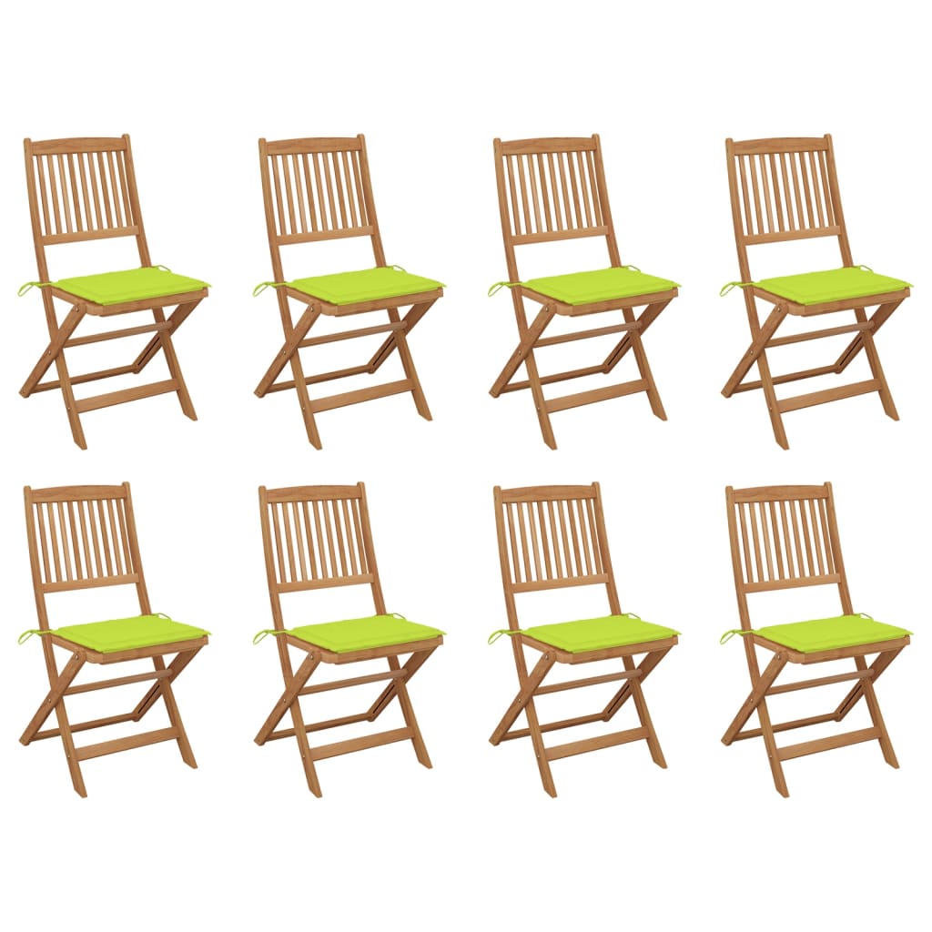 Set Scaune pliabile de exterior cu perne, 8 buc, maro/verde lemn masiv acacia 3075124