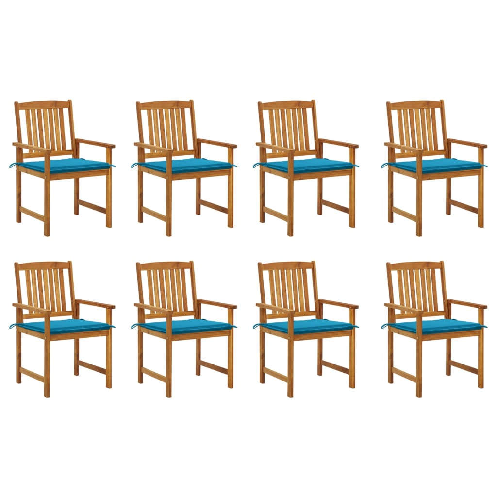 Set Scaune gradina cu perne, 8 buc, maro/albastru lemn masiv de acacia 3078170
