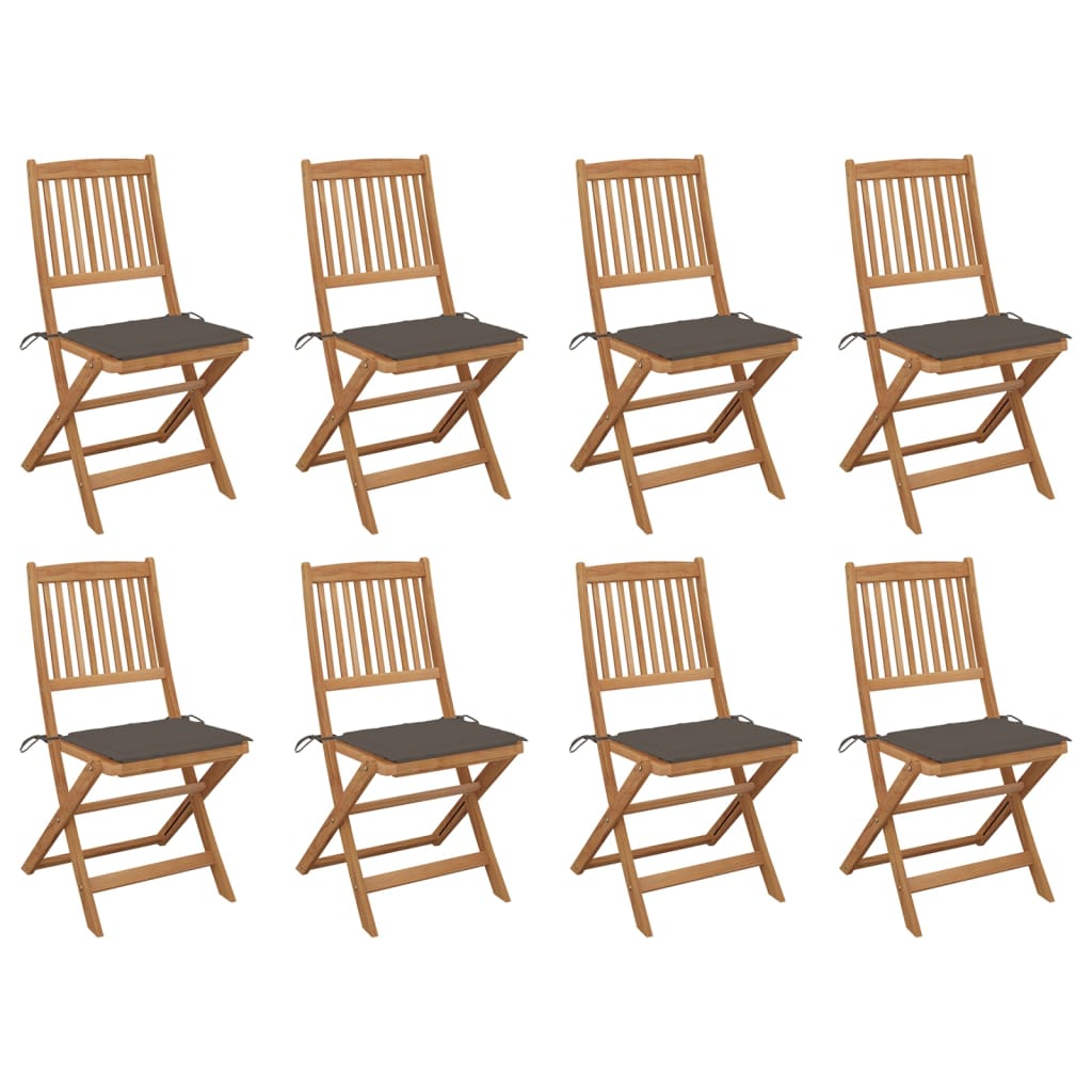 Set Scaune pliabile de exterior cu perne, 8 buc, maro/gri taupe lemn masiv acacia 3075121