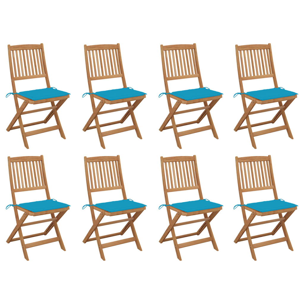 Set Scaune pliabile de exterior cu perne, 8 buc, maro/albastru lemn masiv acacia 3075117