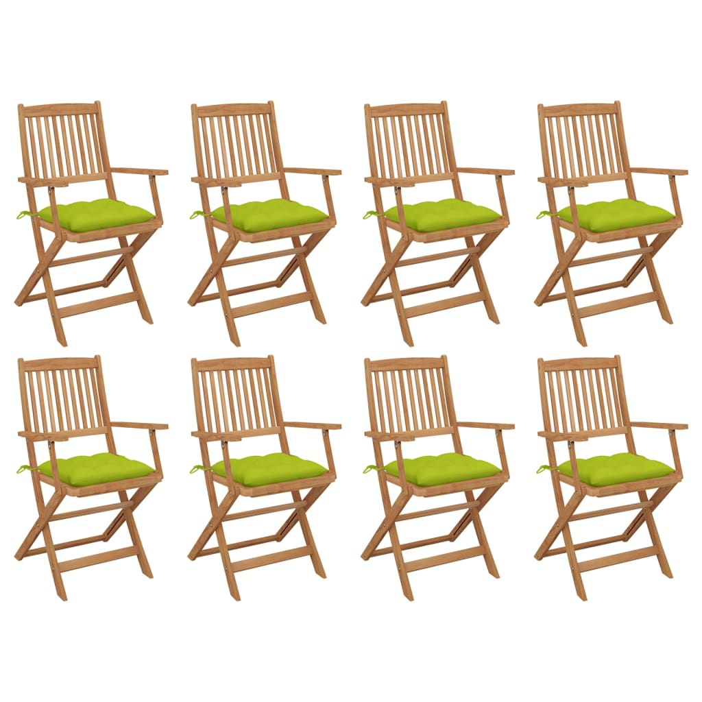 Set Scaune pliabile de exterior cu perne, 8 buc maro/Verde , lemn masiv acacia 3075111