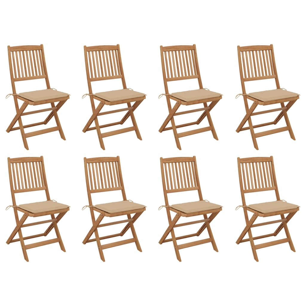 Set Scaune pliabile de exterior cu perne, 8 buc, maro/bej lemn masiv acacia 3075116
