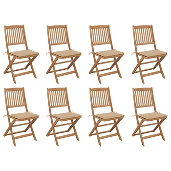 Set Scaune pliabile de exterior cu perne, 8 buc, maro/bej lemn masiv acacia 3075116 Set Scaune pliabile de exterior cu perne, 8 buc, maro/bej lemn masiv acacia 3075116