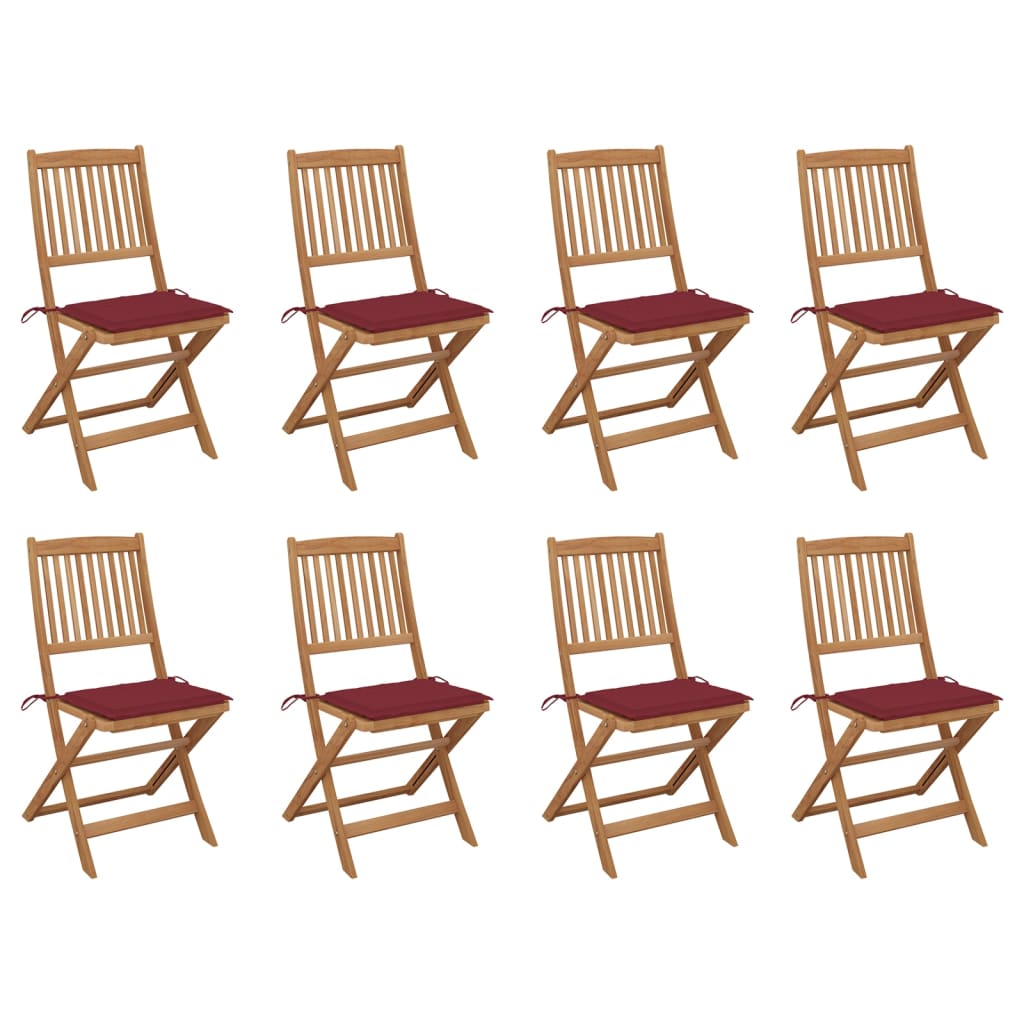 Set Scaune pliabile de exterior cu perne, 8 buc, maro/rosu vin lemn masiv acacia 3075122