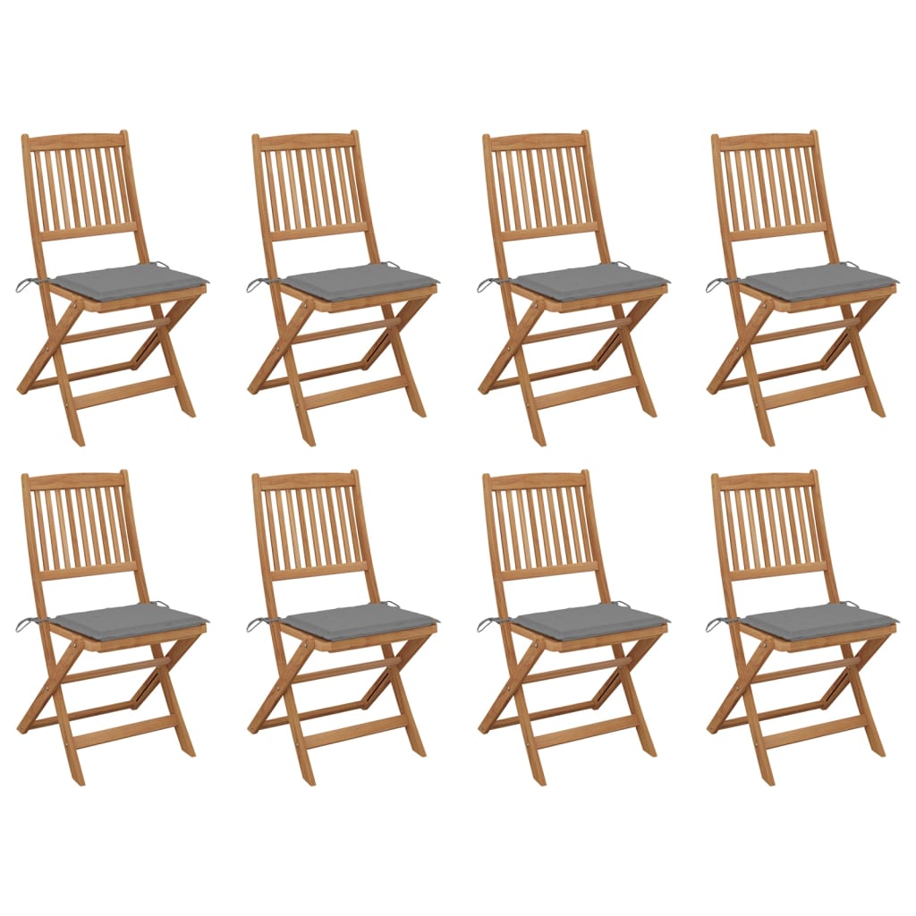 Set Scaune pliabile de exterior cu perne, 8 buc maro/Gri lemn masiv acacia 3075114