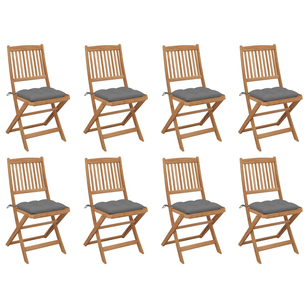 Set Scaune pliabile de exterior cu perne, 8 buc, maro/gri lemn masiv acacia 3075129