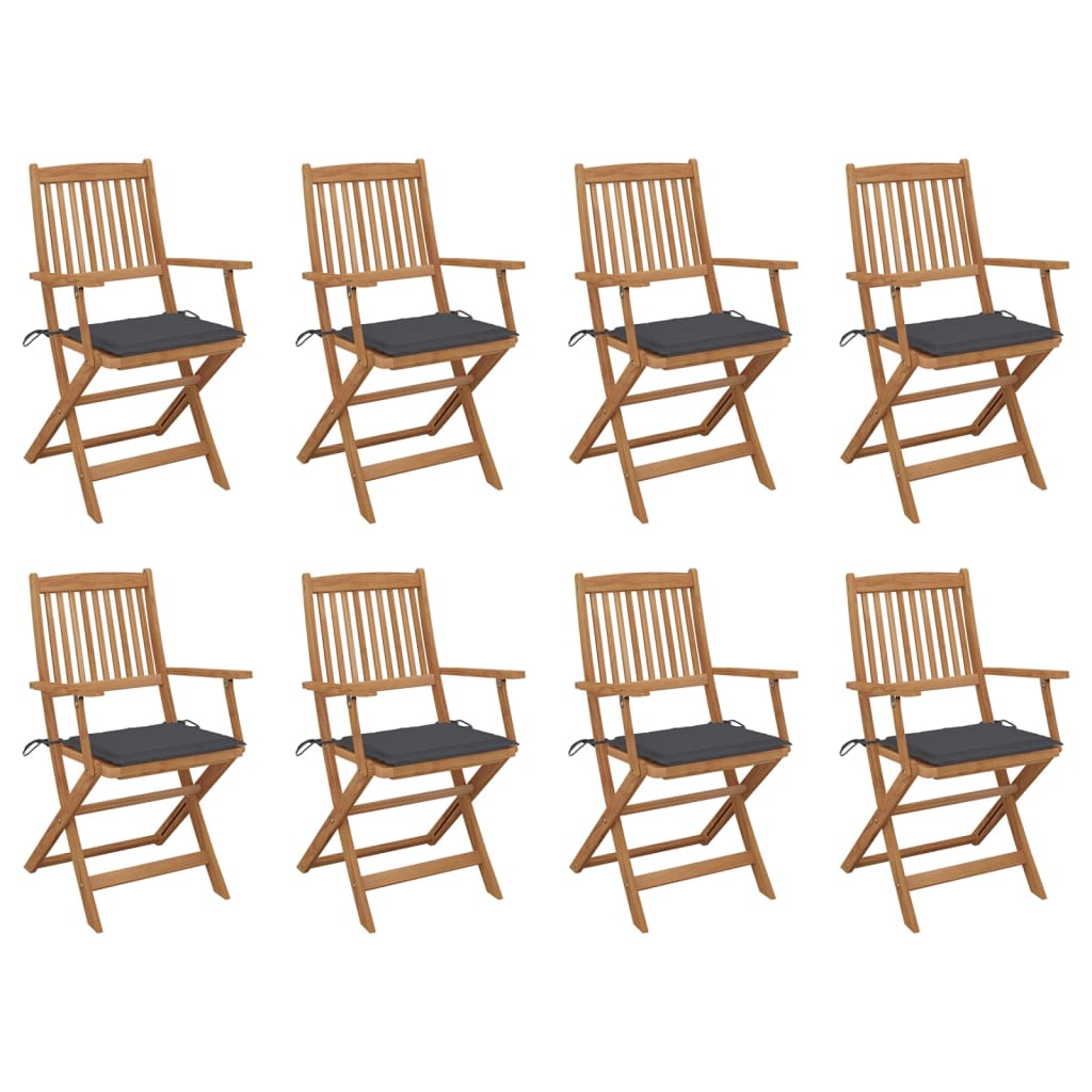 Set Scaune pliabile de exterior cu perne, 8 buc maro/ Antracit, lemn masiv acacia 3075085