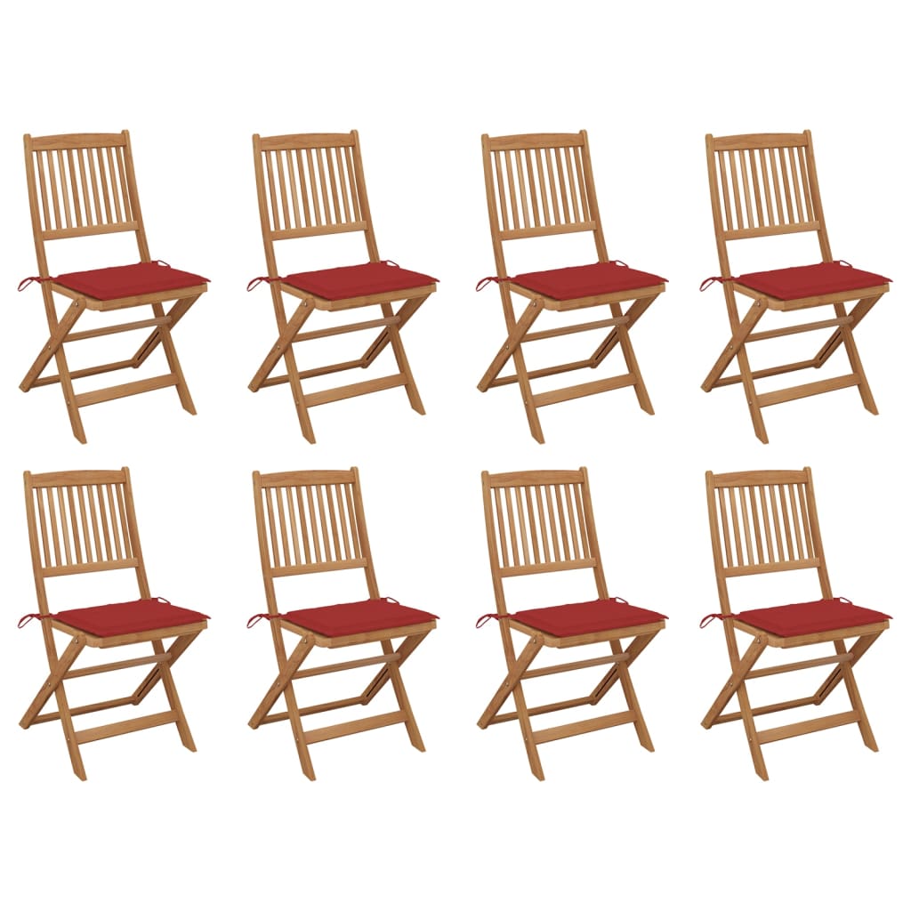 Set Scaune pliabile de exterior cu perne, 8 buc, maro/rosu lemn masiv acacia 3075119
