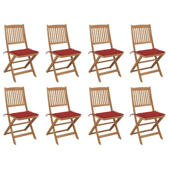 Set Scaune pliabile de exterior cu perne, 8 buc, maro/rosu lemn masiv acacia 3075119 Set Scaune pliabile de exterior cu perne, 8 buc, maro/rosu lemn masiv acacia 3075119