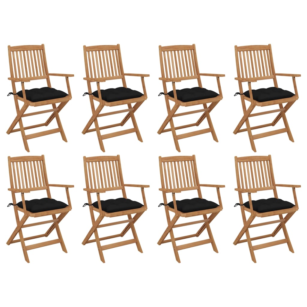 Set Scaune pliabile de exterior cu perne, 8 buc maro/Negru , lemn masiv acacia 3075107
