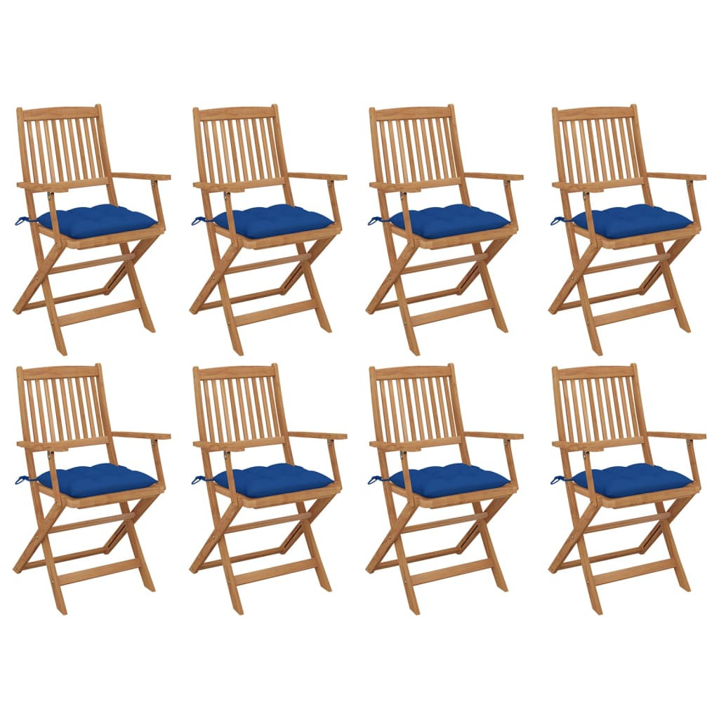 Set Scaune pliabile de exterior cu perne, 8 buc maro/Albastru , lemn masiv acacia 3075110