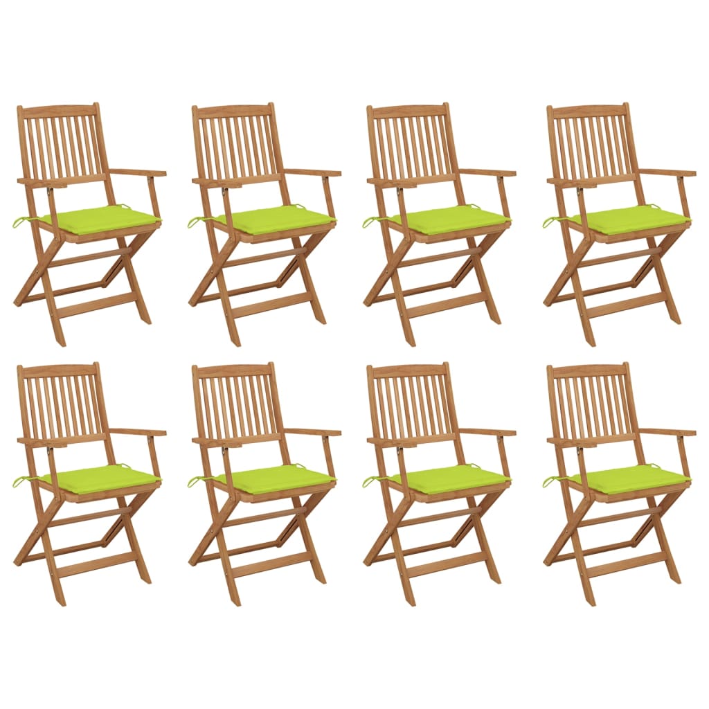 Set Scaune pliabile de exterior cu perne, 8 buc maro/Verde , lemn masiv acacia 3075096