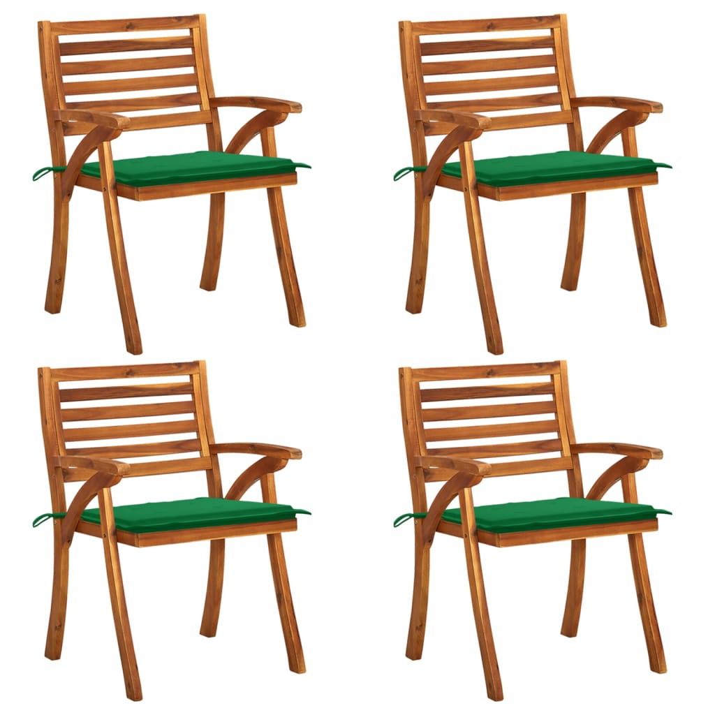 Set de 4 scaune de gradina din lemn masiv cu perne vidaXL, Lemn, 59 x 59 x 87 cm, perna 4 cm, Maro/Verde