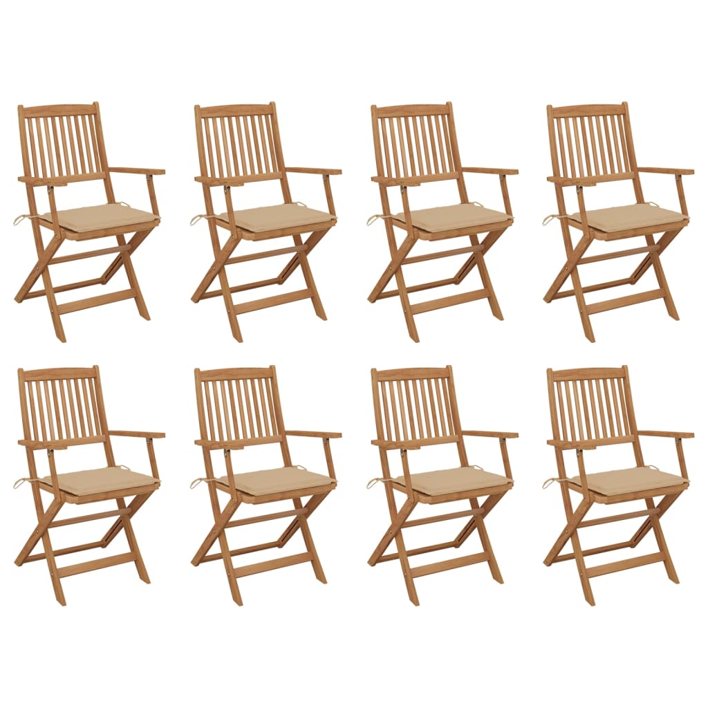 Set Scaune pliabile de exterior cu perne, 8 buc maro/Bej , lemn masiv acacia 3075088