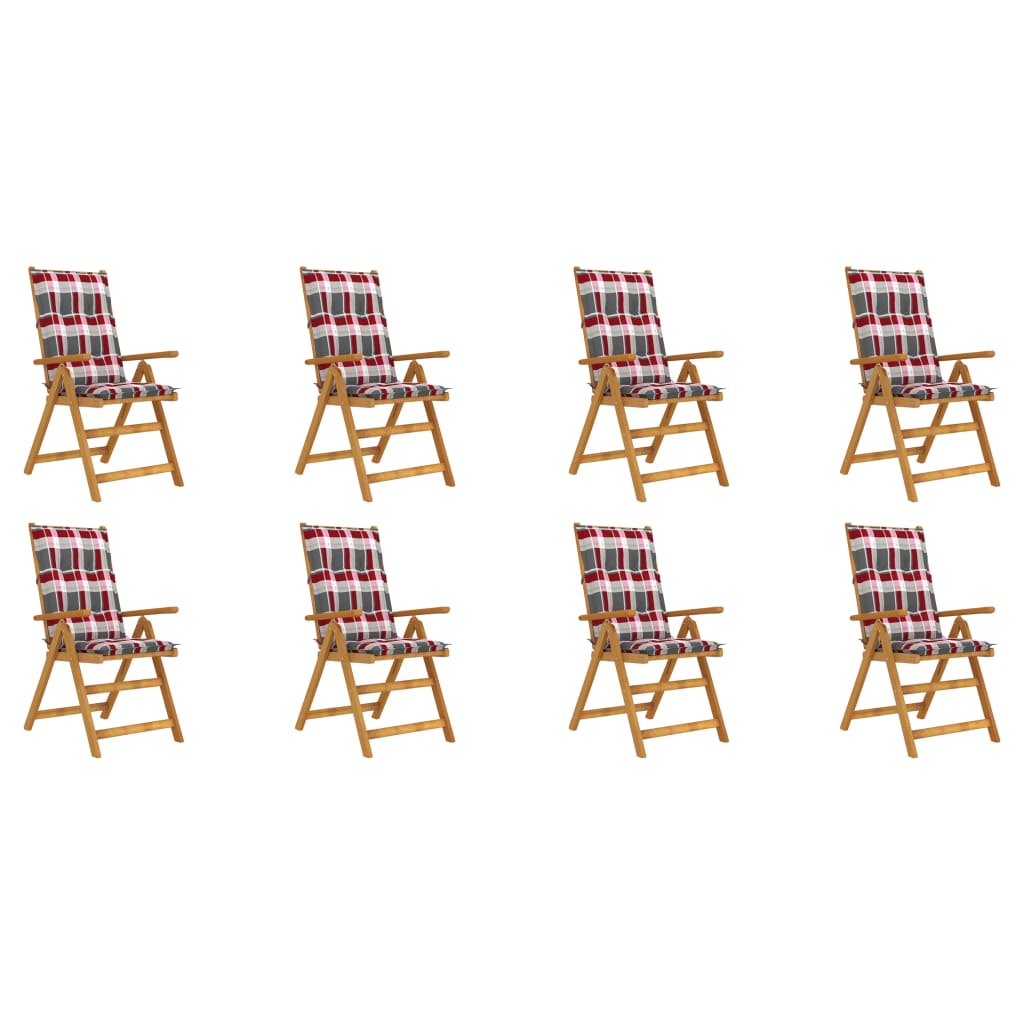 Set Scaune gradina pliabile cu perne model carouri, 8 buc maro/Rosu , lemn masiv de acacia 3075082